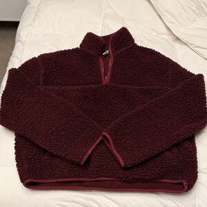 H&M Burgundy Sherpa Zip-Up Sweater size small